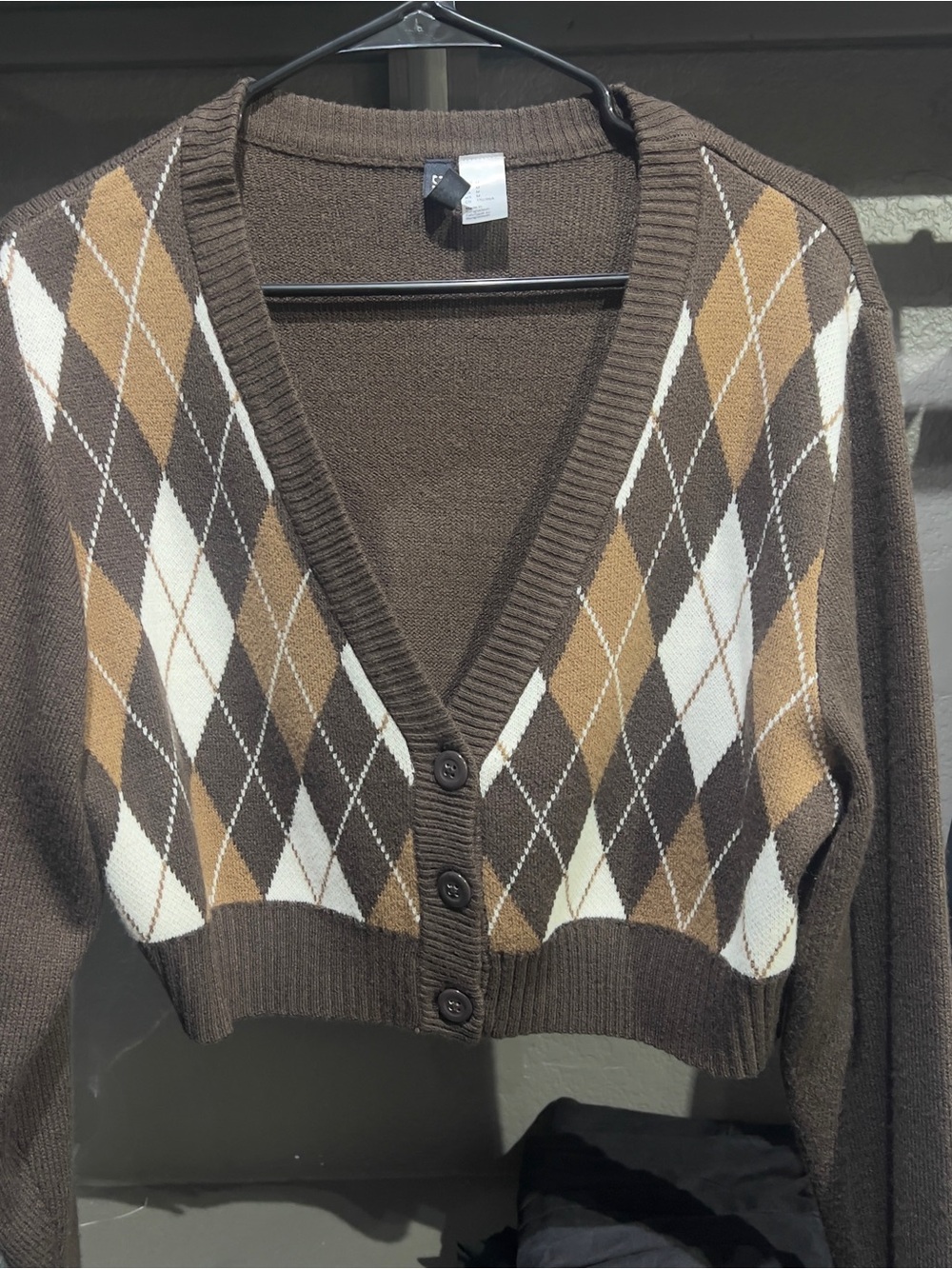 Brown Argyle Button-Front Women’s Sweater Cardigan H&M